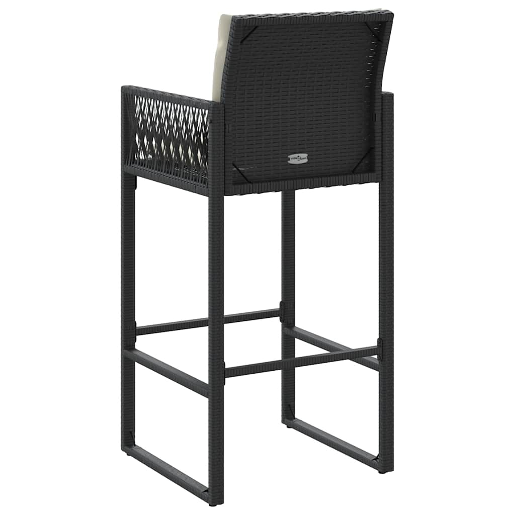 Bancos de bar com almofadões para jardim 2 pcs vime PE preto
