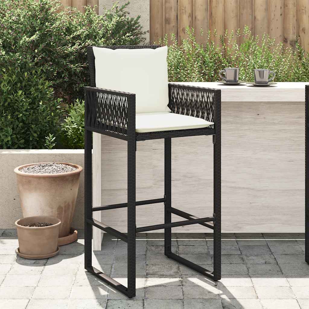Bancos de bar com almofadões para jardim 2 pcs vime PE preto