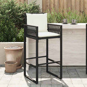 Bancos de bar com almofadões para jardim 2 pcs vime PE preto