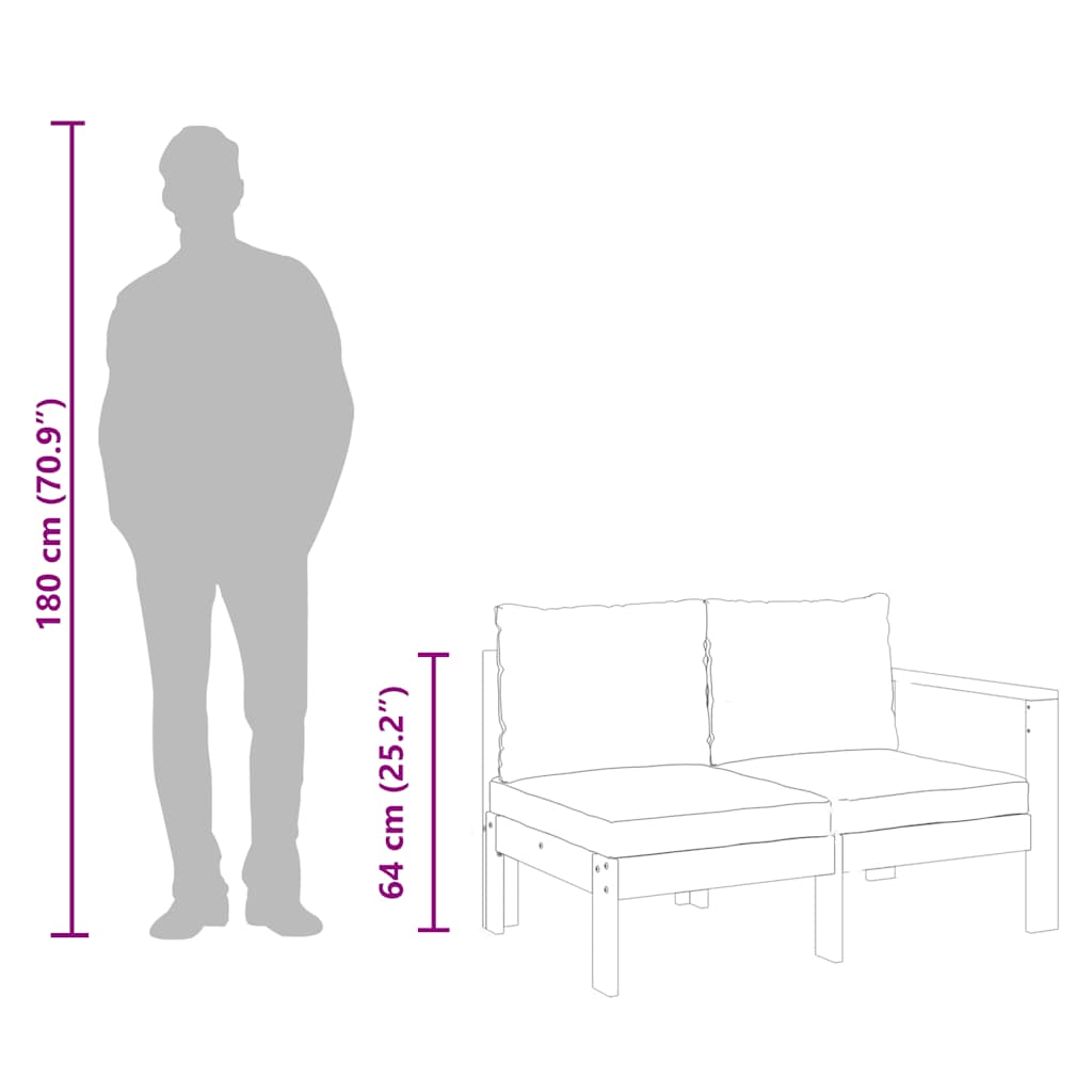 Sofá de 2 lugares para jardim c/ 1 apoio de braço acácia maciça