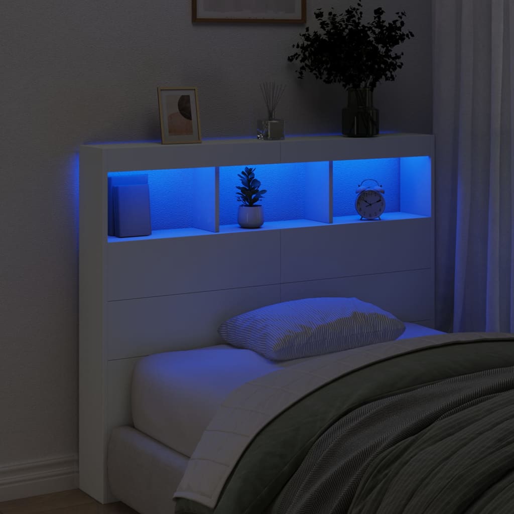 Armário de cabeceira com luzes LED 120x17x102 cm branco