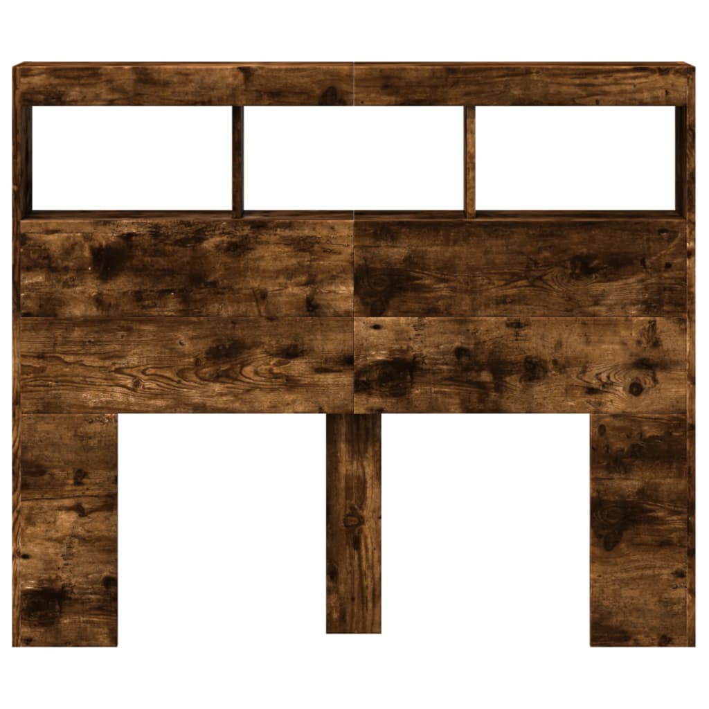 Armário de cabeceira c/ luzes LED 120x17x102 cm carvalho fumado