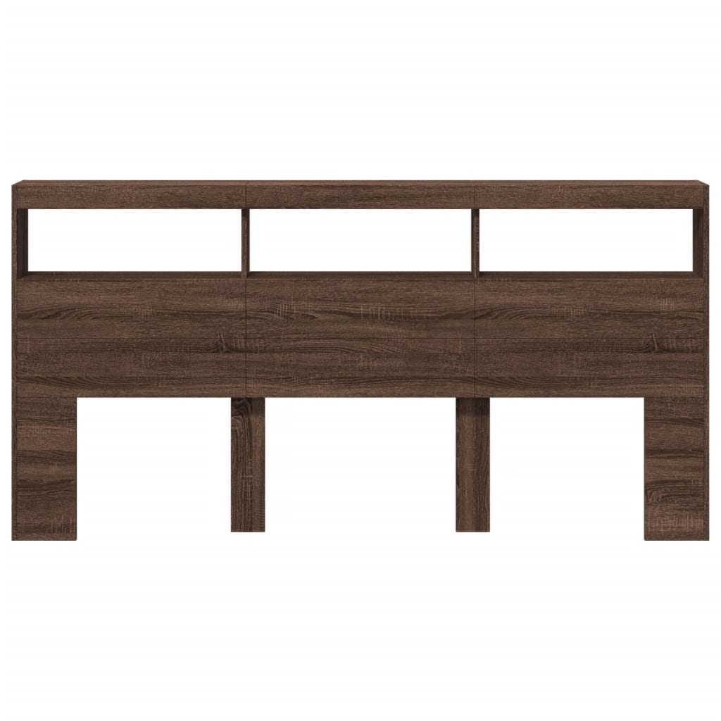 Armário cabeceira c/ luzes LED 200x17x102 cm carvalho castanho