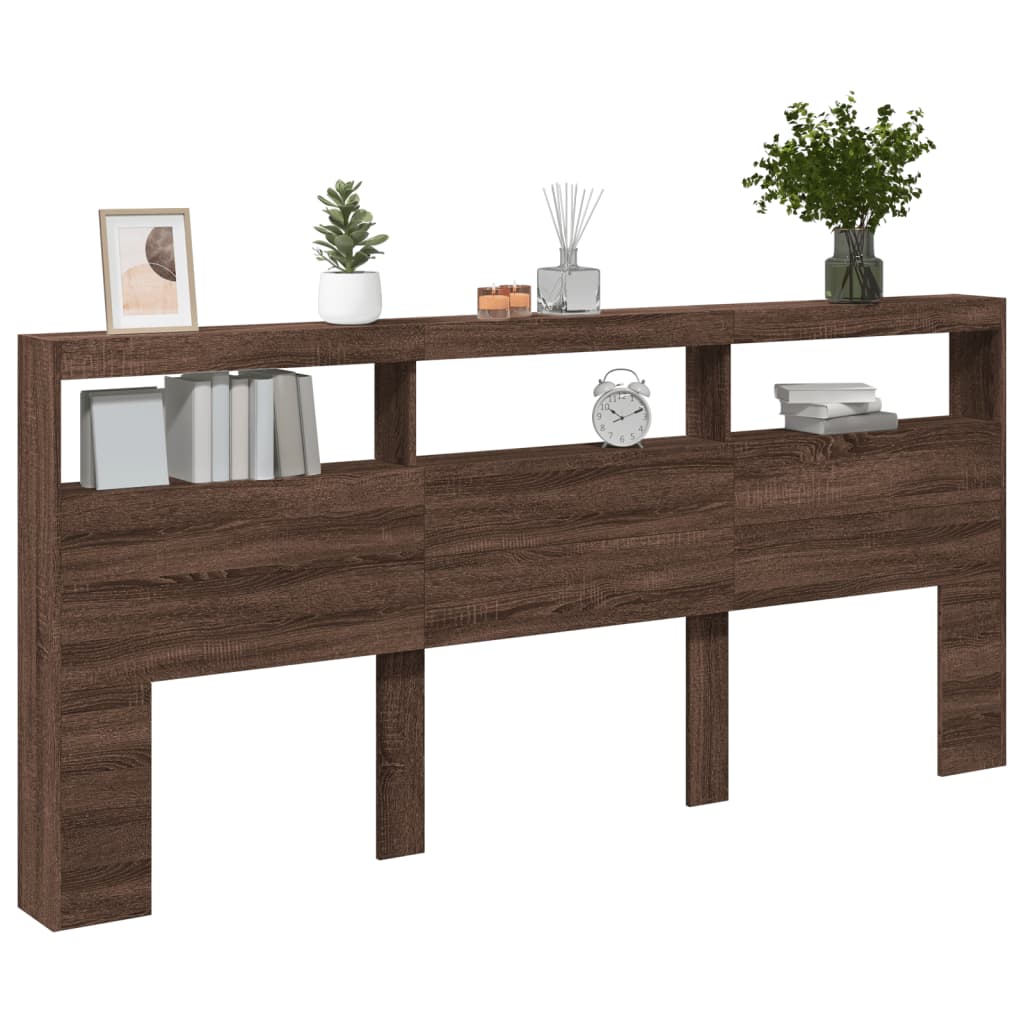 Armário cabeceira c/ luzes LED 220x17x102 cm carvalho castanho