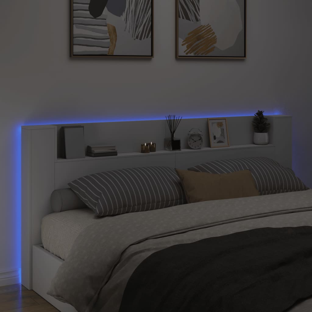 Armário de cabeceira com luzes LED 220x16,5x103,5 cm branco