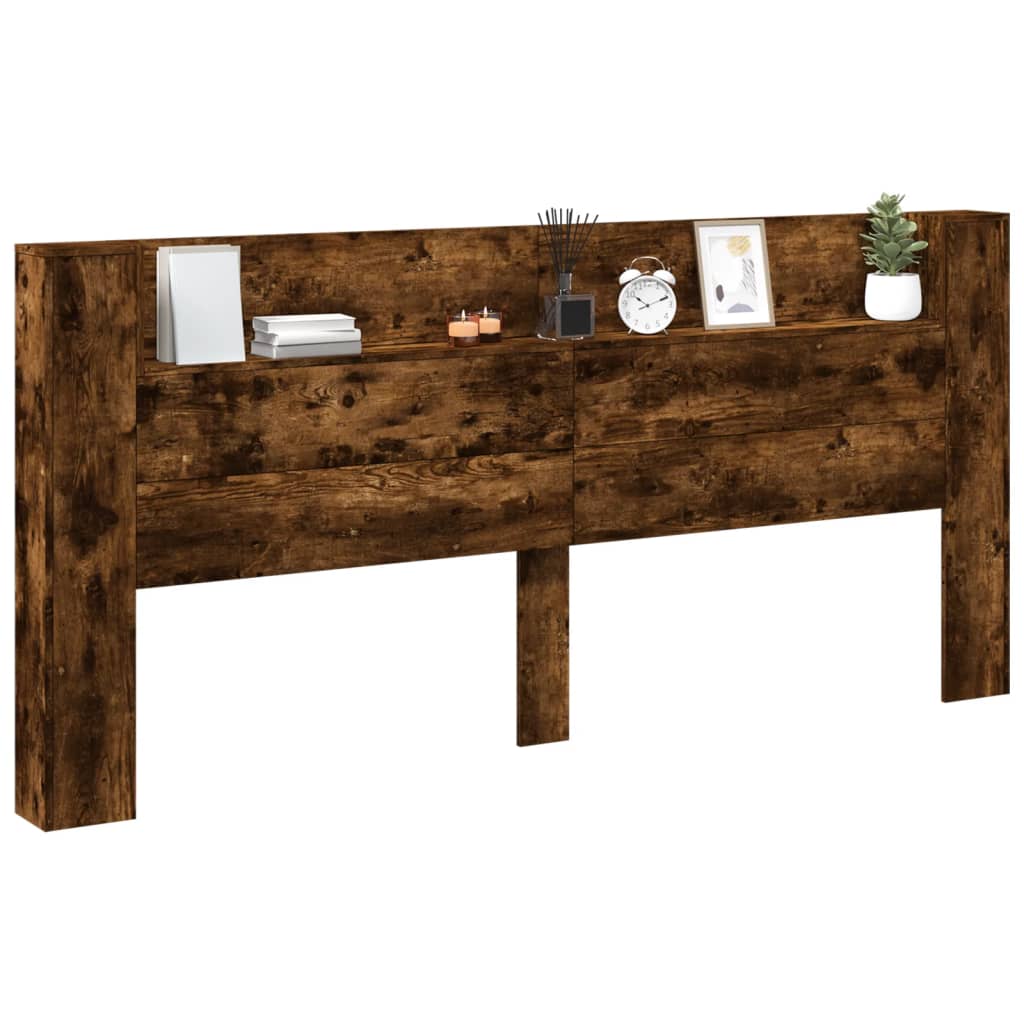 Armário cabeceira c/ luzes LED 220x16,5x103,5cm carvalho fumado