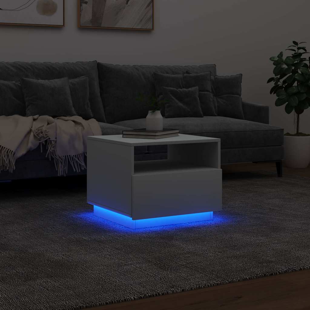 Mesa de centro com luzes LED 50x49x40 cm branco
