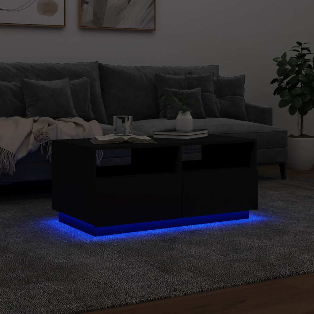 Mesa de centro com luzes LED 90x49x40 cm preto
