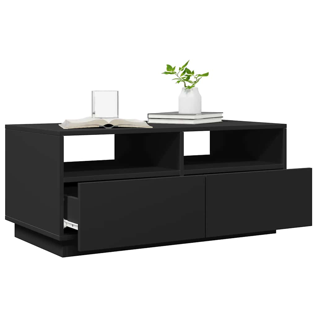 Mesa de centro com luzes LED 90x49x40 cm preto