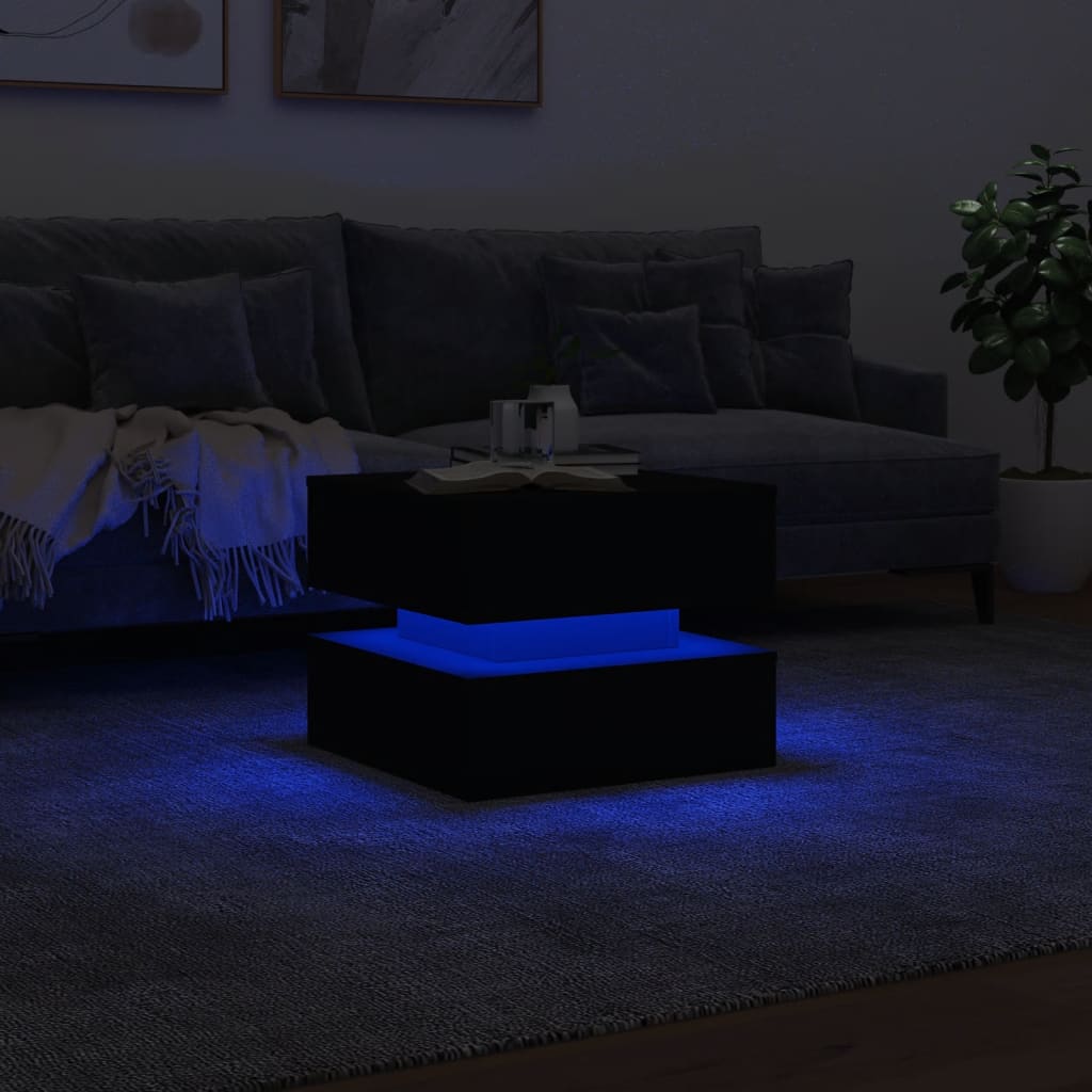 Mesa de centro com luzes LED 50x50x40 cm preto