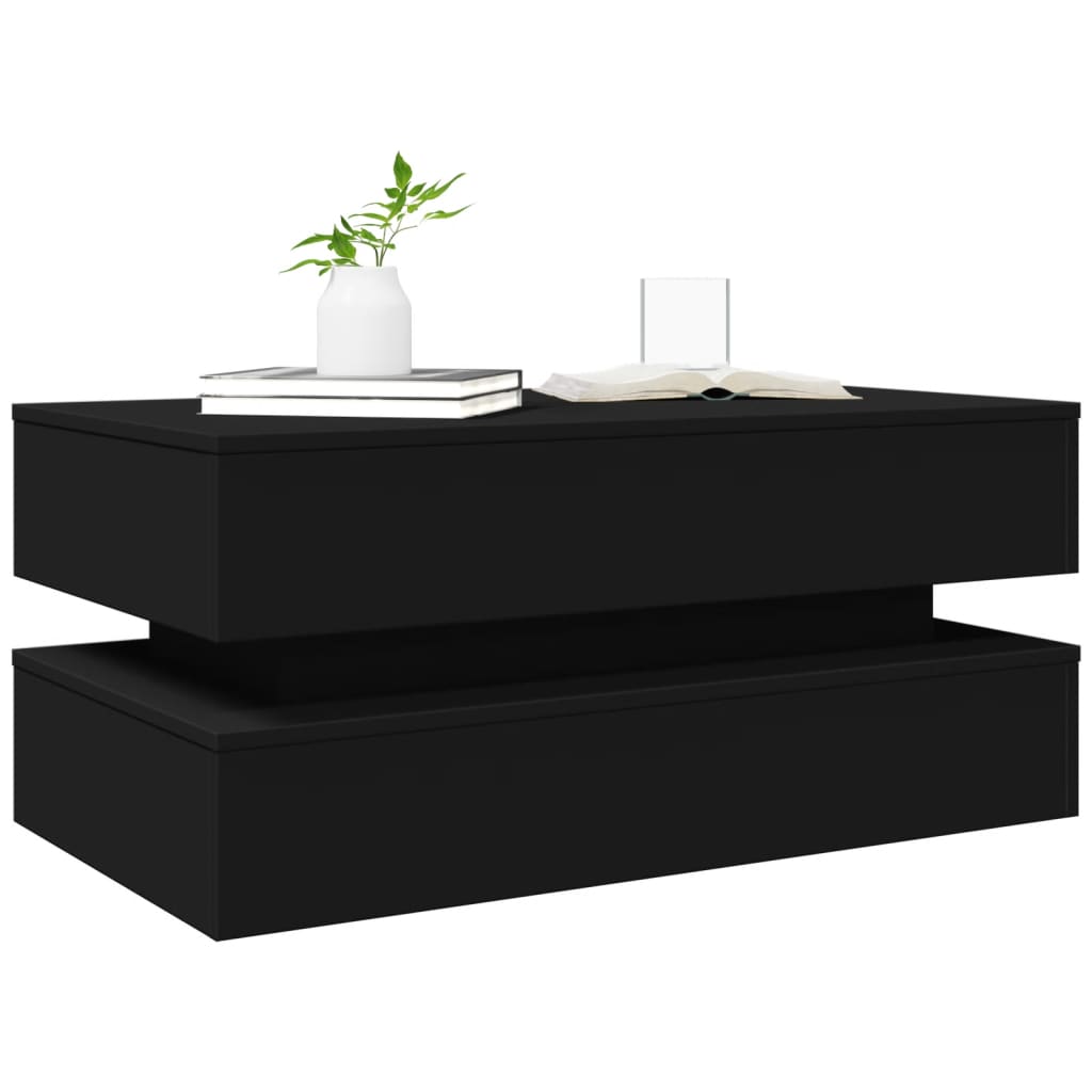 Mesa de centro com luzes LED 90x50x40 cm preto