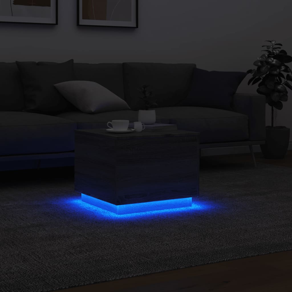 Mesa de centro com luzes LED 50x50x40 cm sonoma cinza-claro