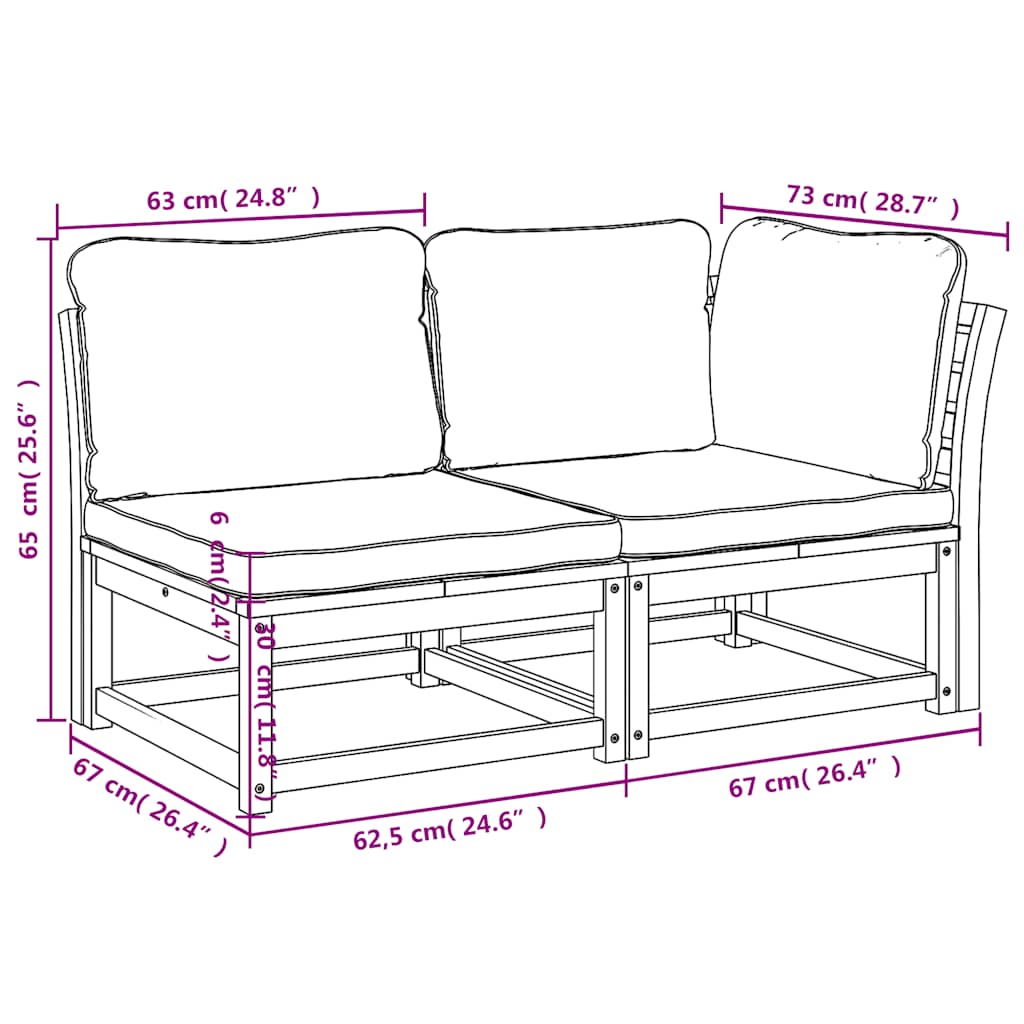 2 pcs conjunto lounge de jardim c/ almofadões acácia maciça