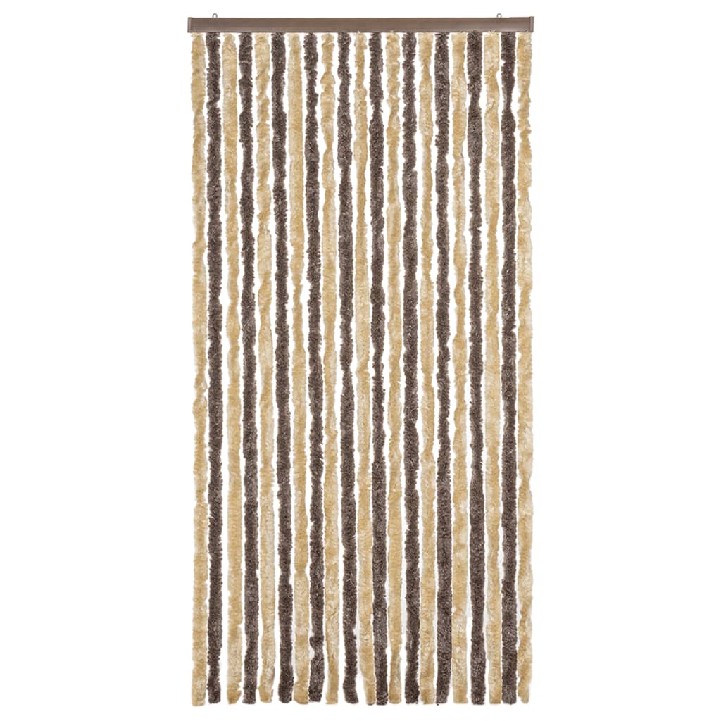 Cortina anti-insetos 90x220 cm chenille castanho-escuro e bege
