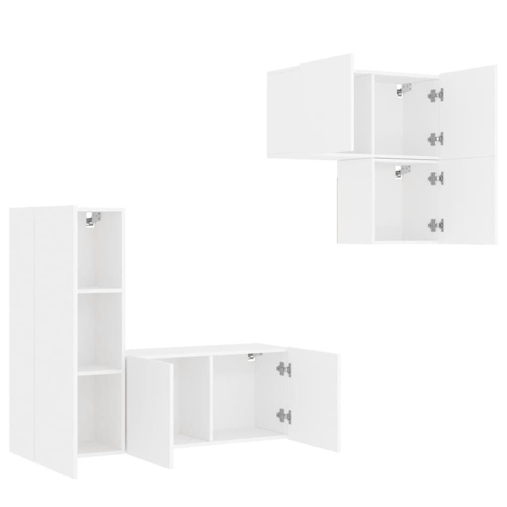 4 pcs móveis de parede p/ TV derivados de madeira branco