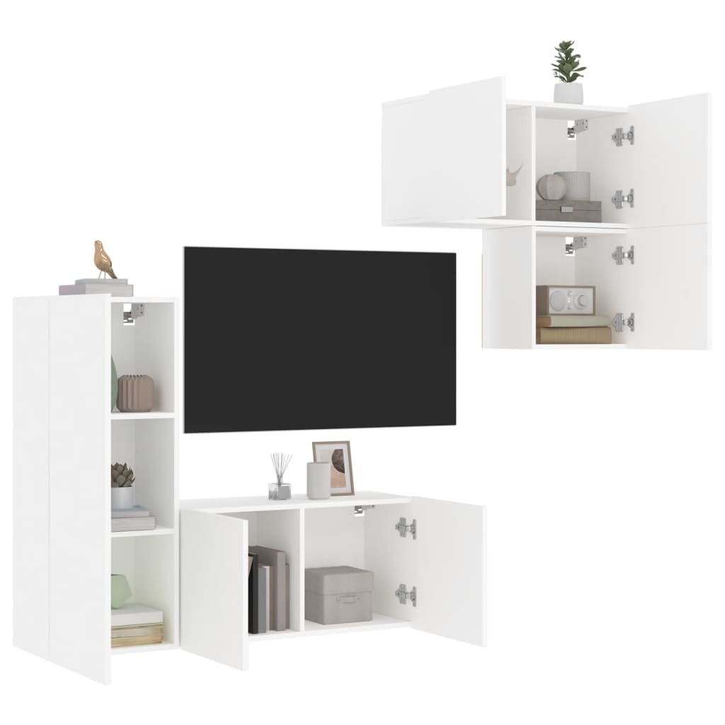 4 pcs móveis de parede p/ TV derivados de madeira branco