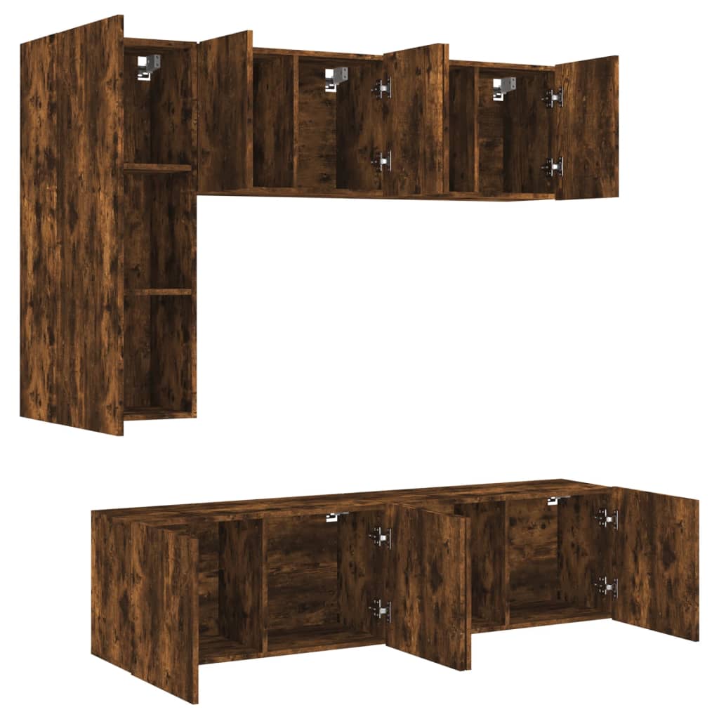 5 pcs móveis de parede p/ TV derivados madeira carvalho fumado