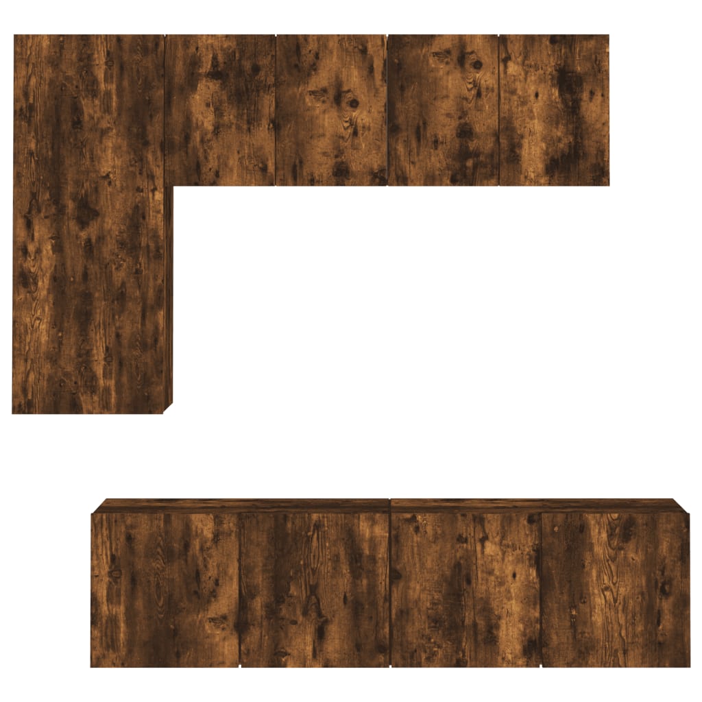 5 pcs móveis de parede p/ TV derivados madeira carvalho fumado