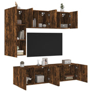 5 pcs móveis de parede p/ TV derivados madeira carvalho fumado
