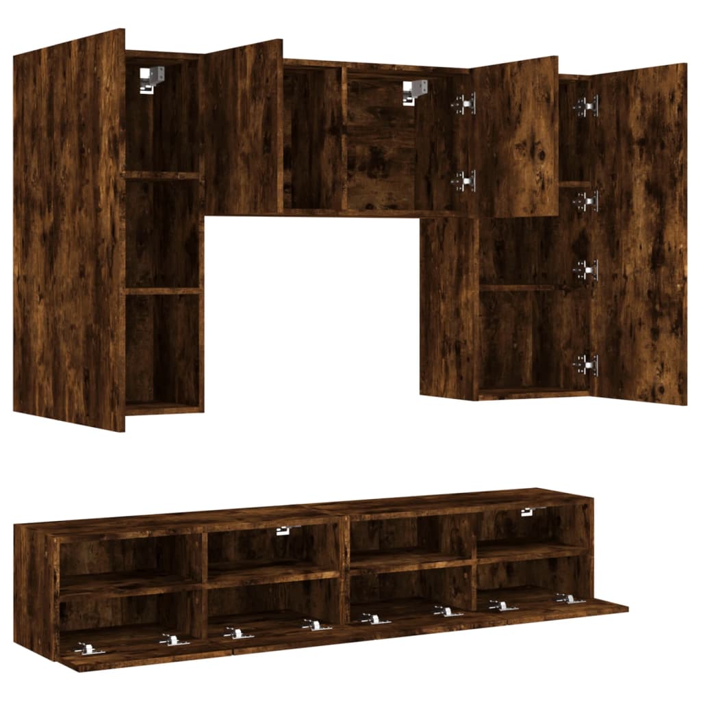 5 pcs móveis de parede p/ TV derivados madeira carvalho fumado