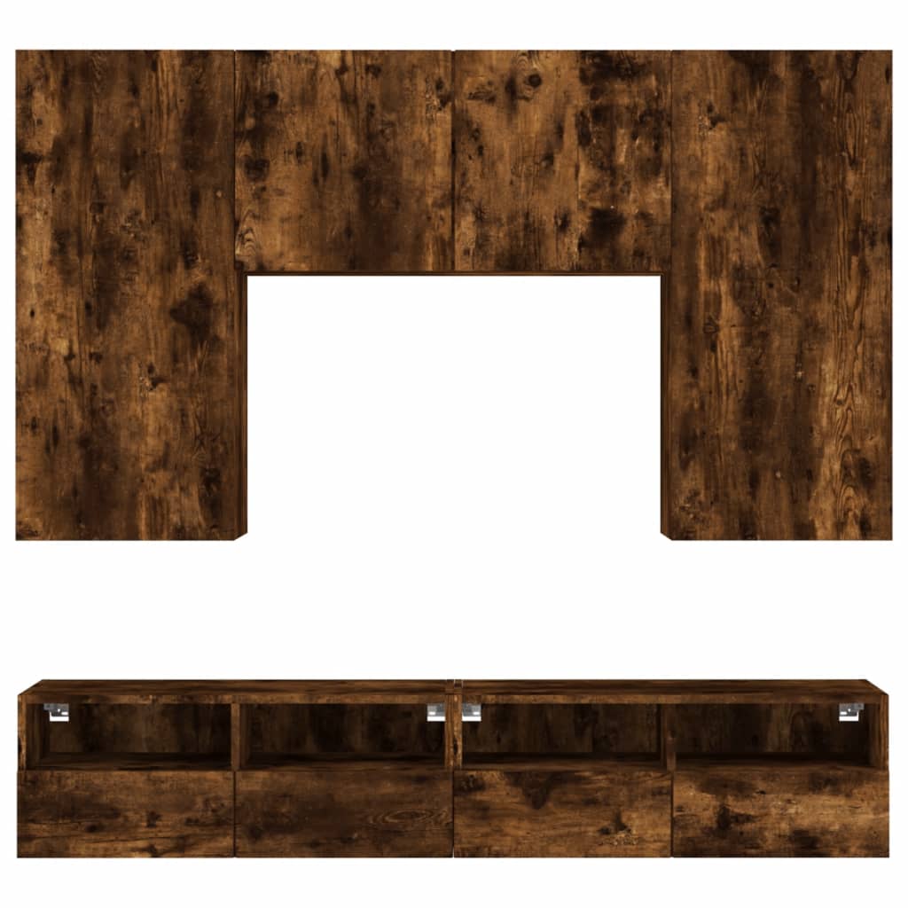 5 pcs móveis de parede p/ TV derivados madeira carvalho fumado