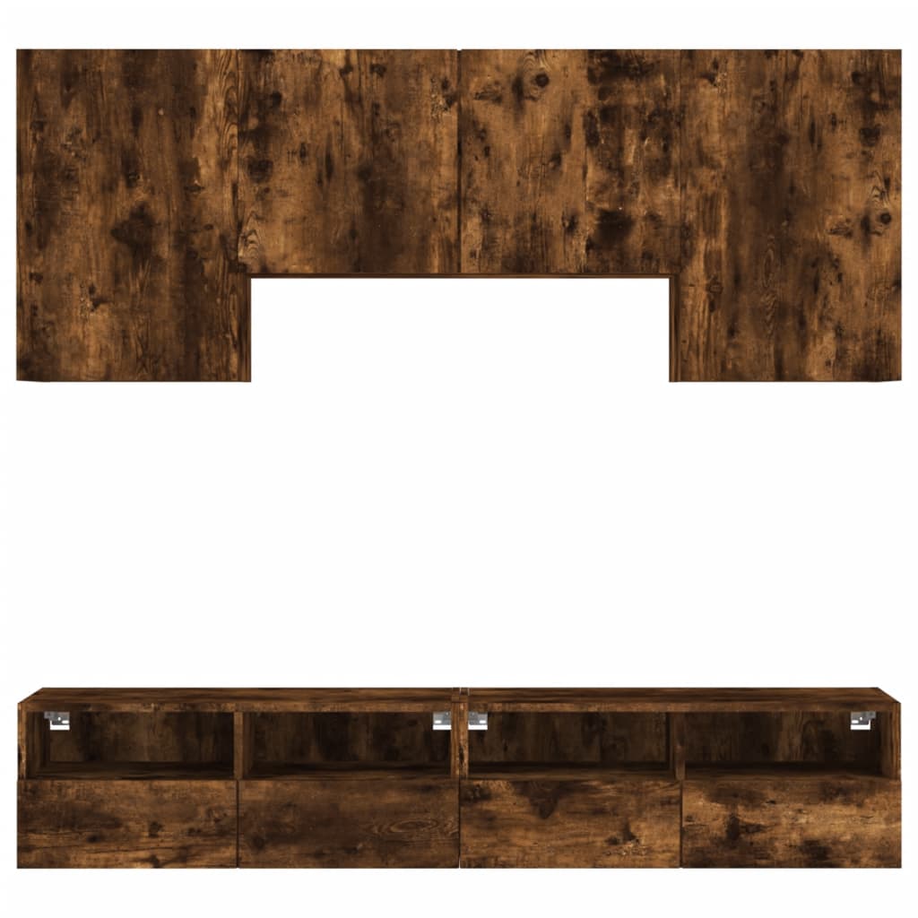 5 pcs móveis de parede p/ TV derivados madeira carvalho fumado