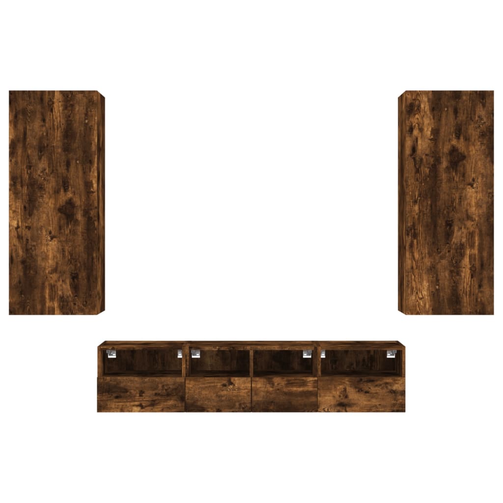 5 pcs móveis de parede p/ TV derivados madeira carvalho fumado