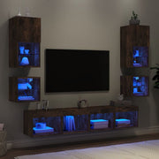 8pcs móveis parede p/ TV c/ LEDs deriv. madeira carvalho fumado