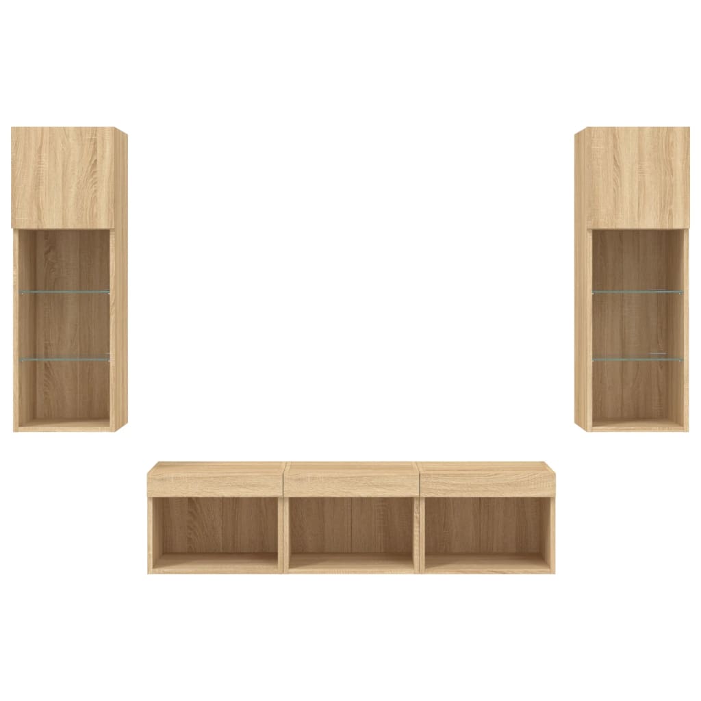 5pcs móveis parede p/ TV c/ LEDs deriv. madeira carvalho sonoma