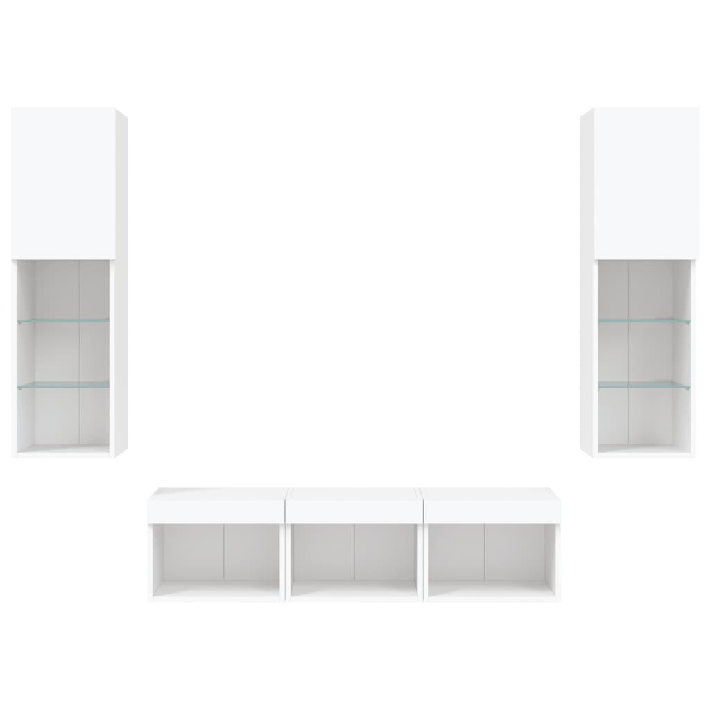 5pcs móveis de parede p/ TV c/ LEDs derivados de madeira branco