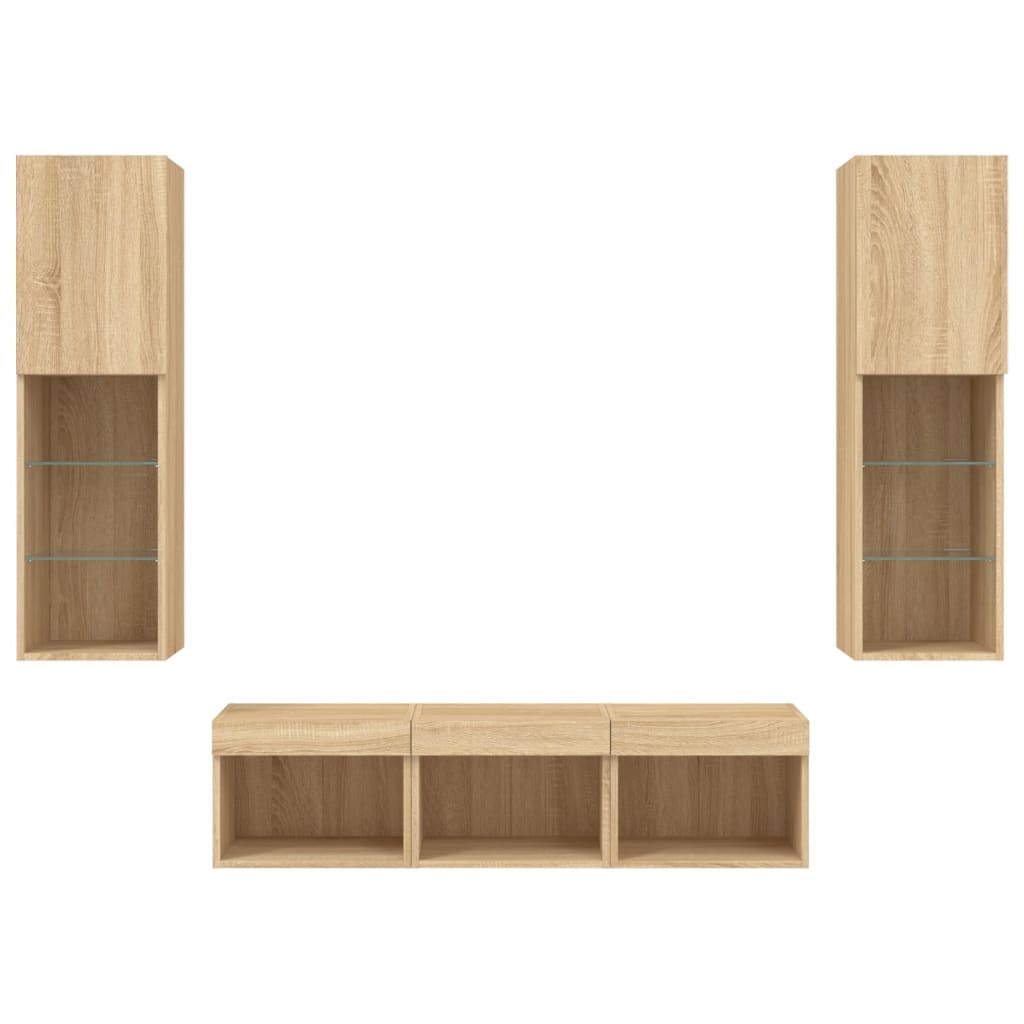 5pcs móveis parede p/ TV c/ LEDs deriv. madeira carvalho sonoma