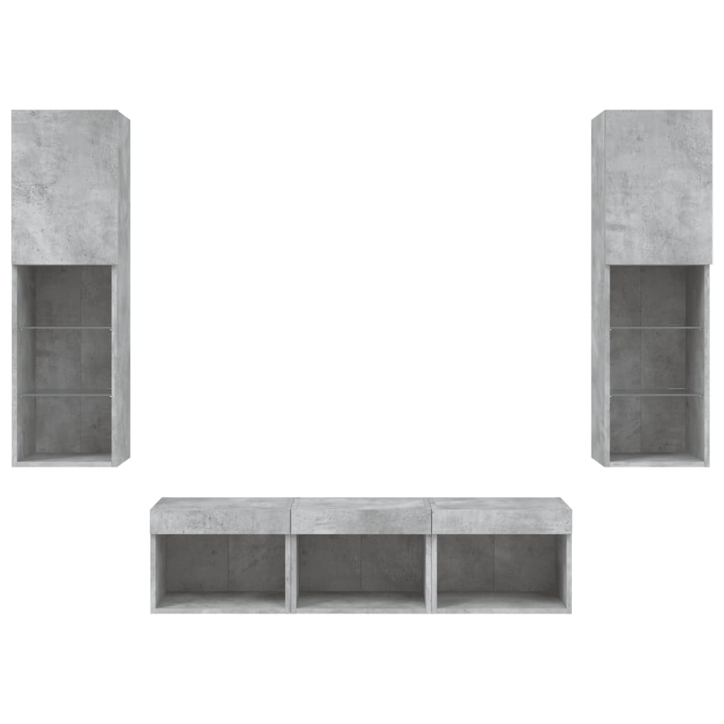 5 pcs móveis parede p/ TV c/ LEDs deriv. madeira cinza cimento