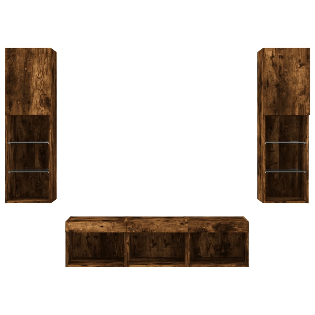 5pcs móveis parede p/ TV c/ LEDs deriv. madeira carvalho fumado