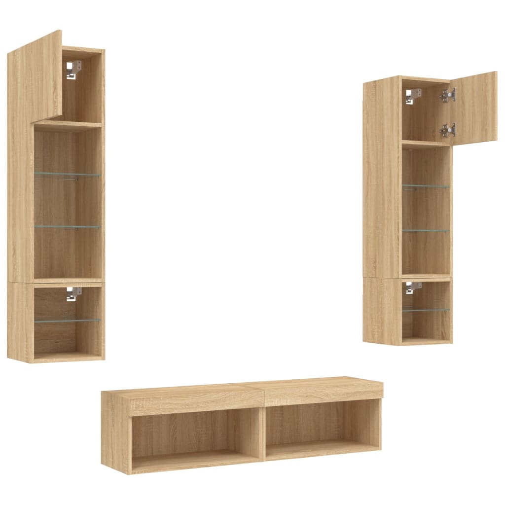 6pcs móveis parede p/ TV c/ LEDs deriv. madeira carvalho sonoma