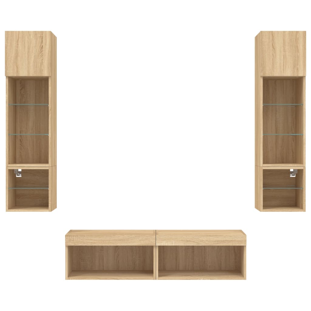 6pcs móveis parede p/ TV c/ LEDs deriv. madeira carvalho sonoma