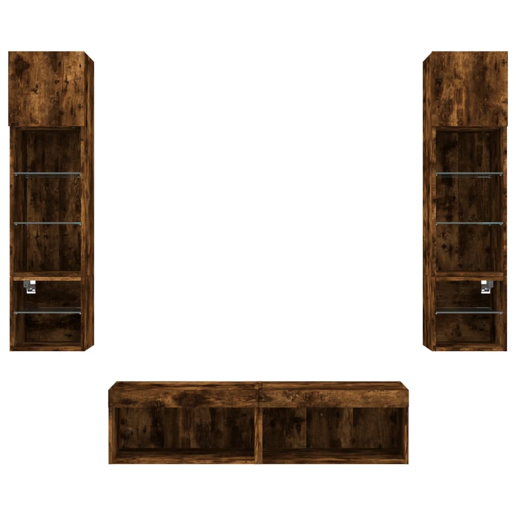 6pcs móveis parede p/ TV c/ LEDs deriv. madeira carvalho fumado