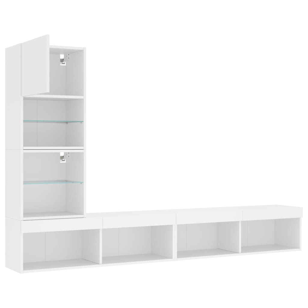 4pcs móveis de parede p/ TV c/ LEDs derivados de madeira branco