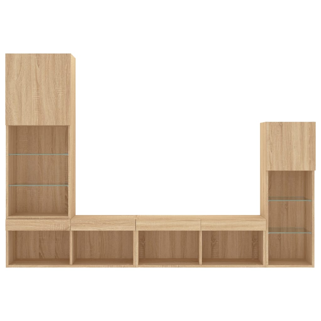 4pcs móveis parede p/ TV c/ LEDs deriv. madeira carvalho sonoma