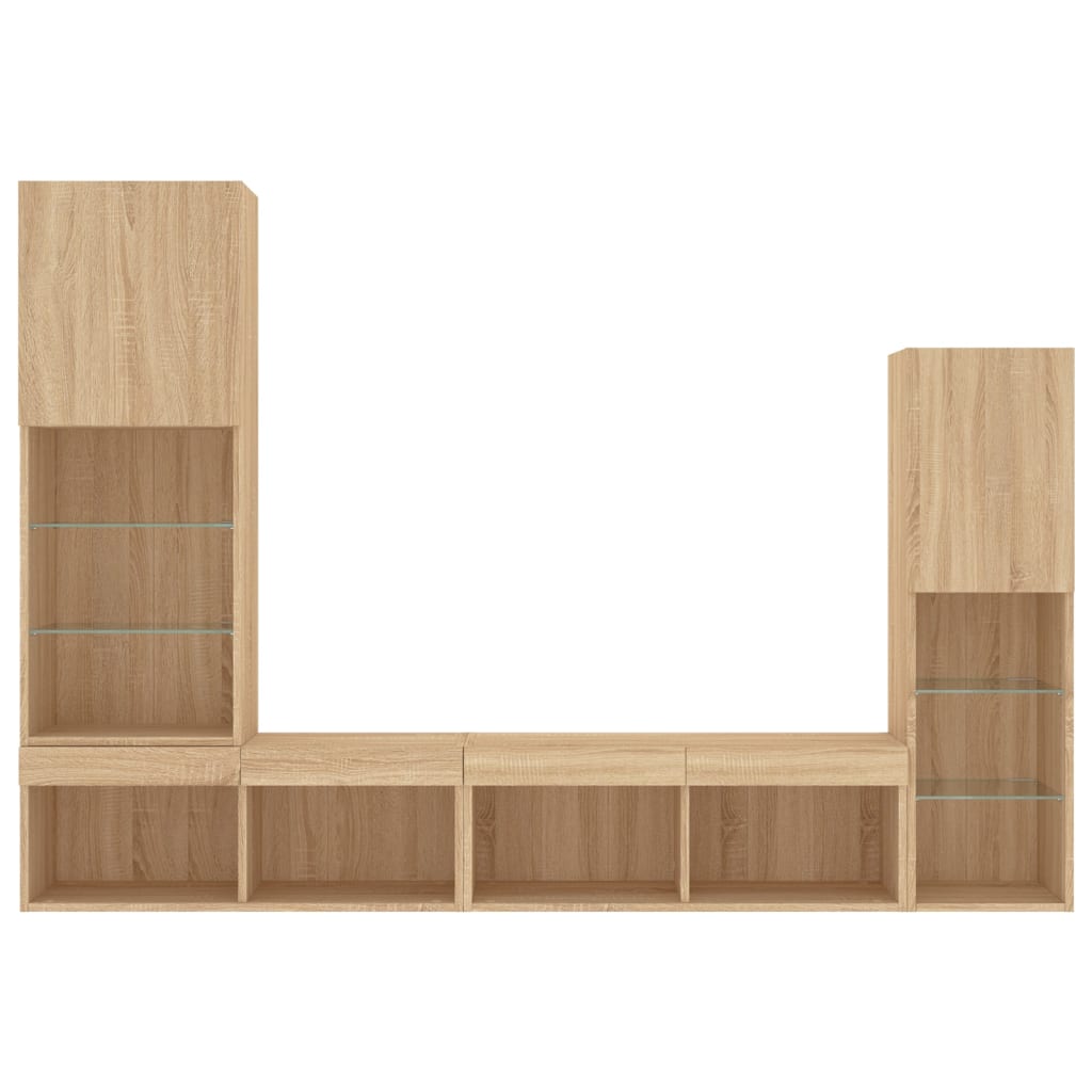 4pcs móveis parede p/ TV c/ LEDs deriv. madeira carvalho sonoma