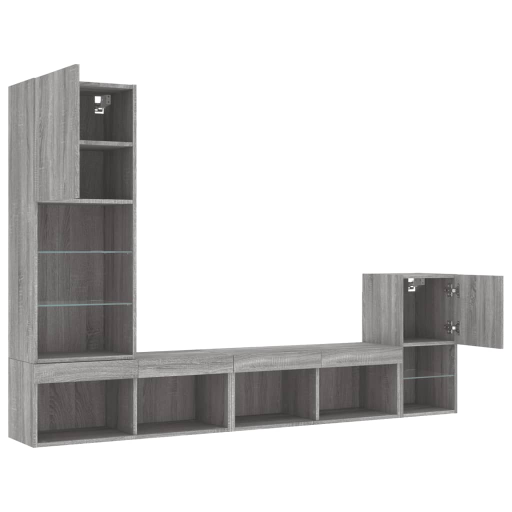 4 pcs móveis parede p/ TV c/ LEDs deriv. madeira cinza sonoma