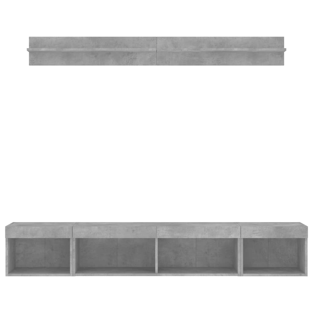 5 pcs móveis parede p/ TV c/ LEDs deriv. madeira cinza cimento