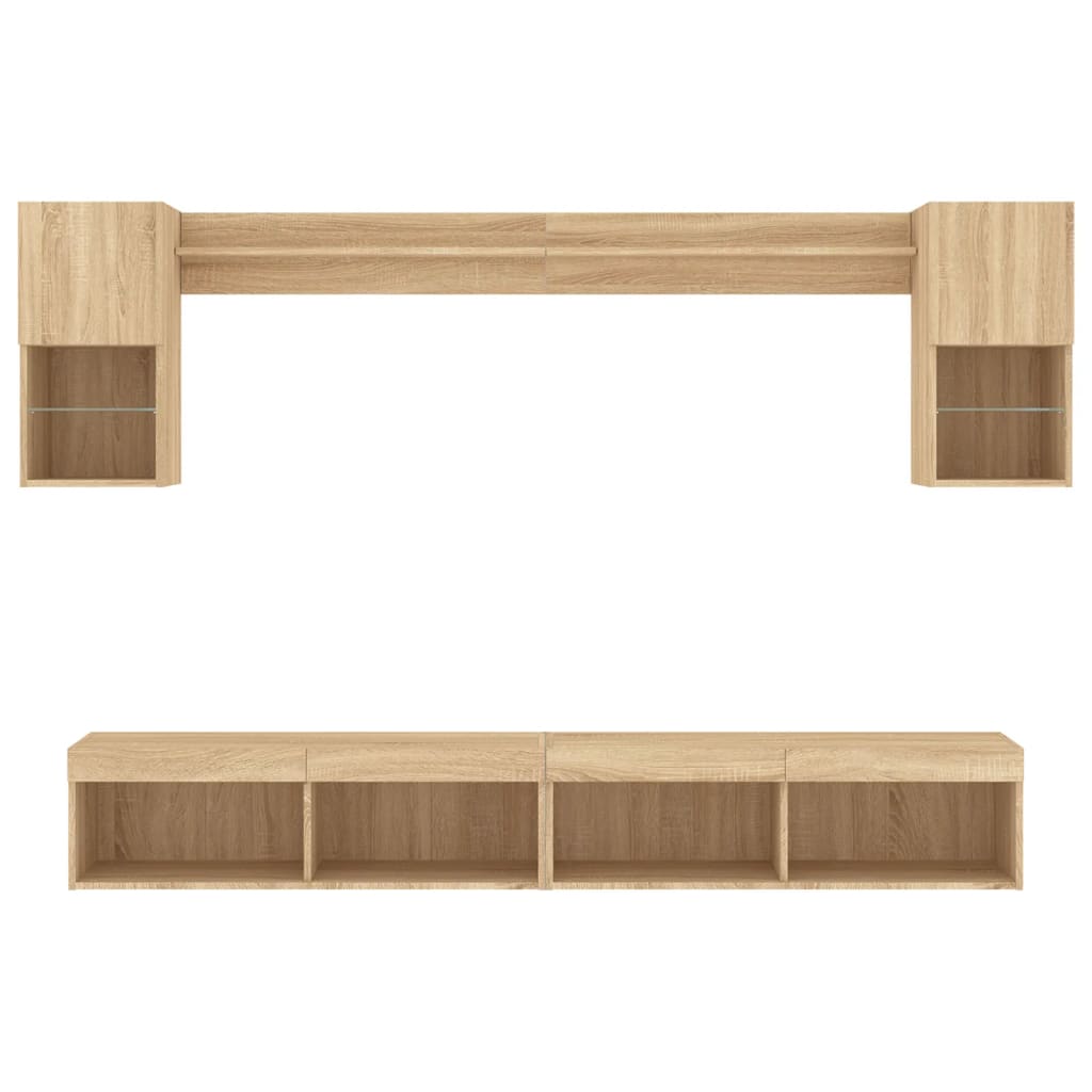 6pcs móveis parede p/ TV c/ LEDs deriv. madeira carvalho sonoma