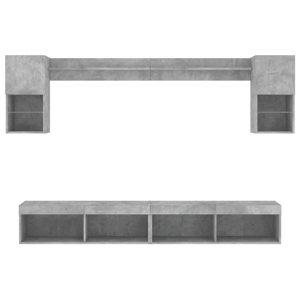 6 pcs móveis parede p/ TV c/ LEDs deriv. madeira cinza cimento