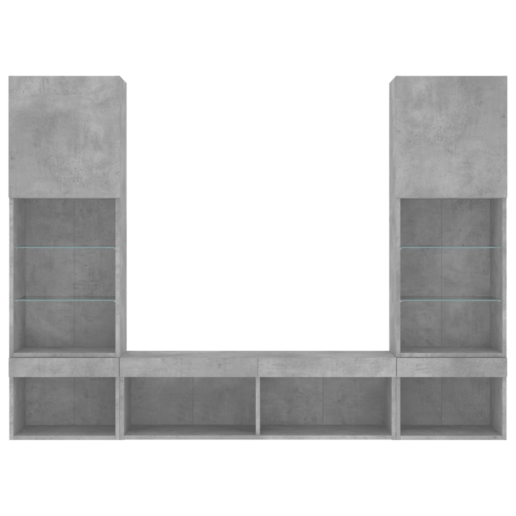 5 pcs móveis parede p/ TV c/ LEDs deriv. madeira cinza cimento