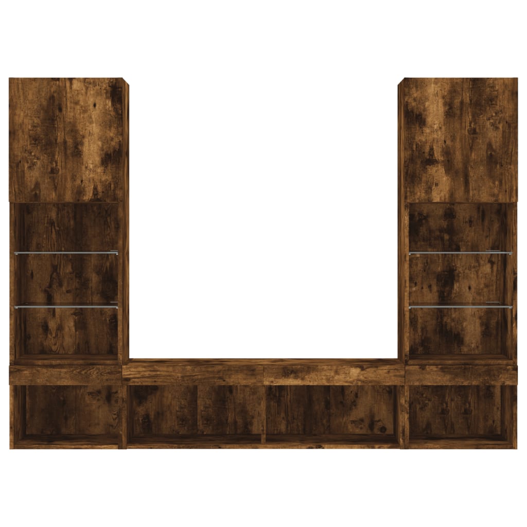 5pcs móveis parede p/ TV c/ LEDs deriv. madeira carvalho fumado