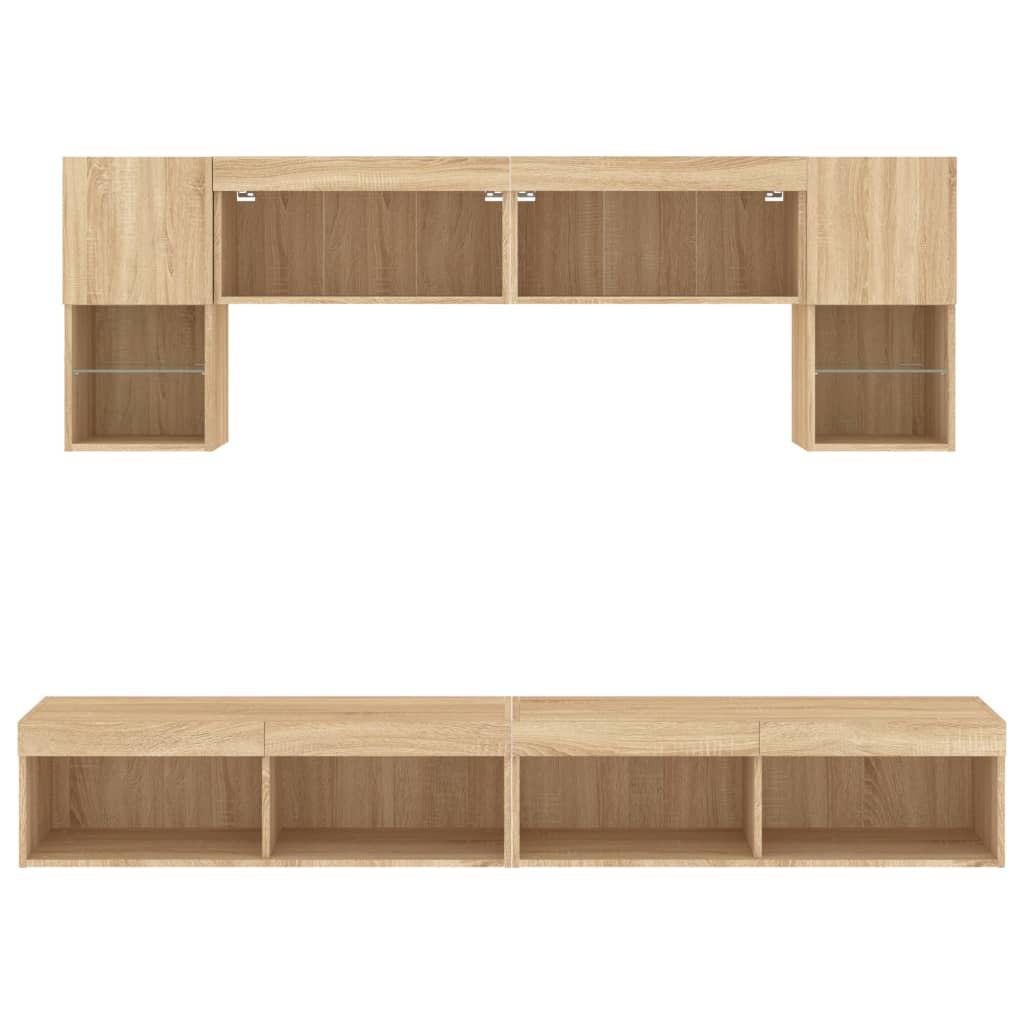 6pcs móveis parede p/ TV c/ LEDs deriv. madeira carvalho sonoma