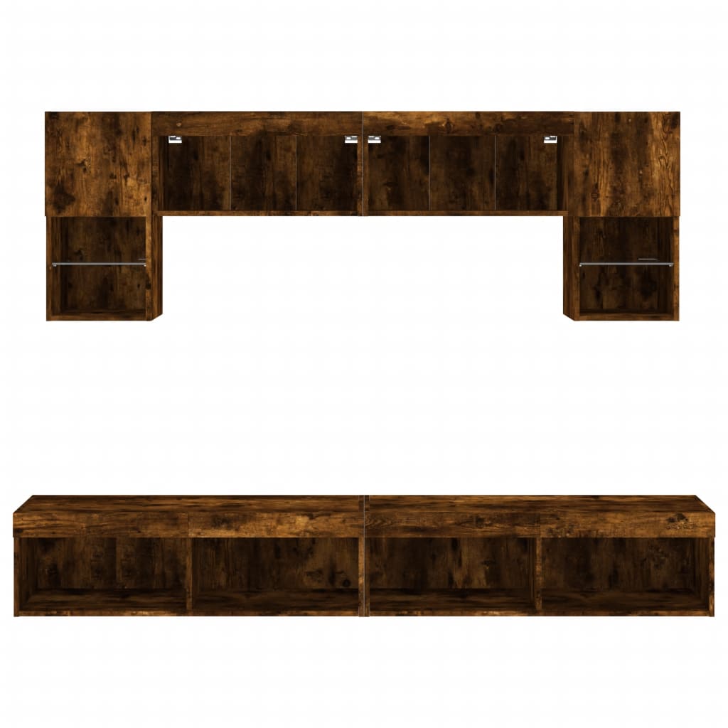 6pcs móveis parede p/ TV c/ LEDs deriv. madeira carvalho fumado