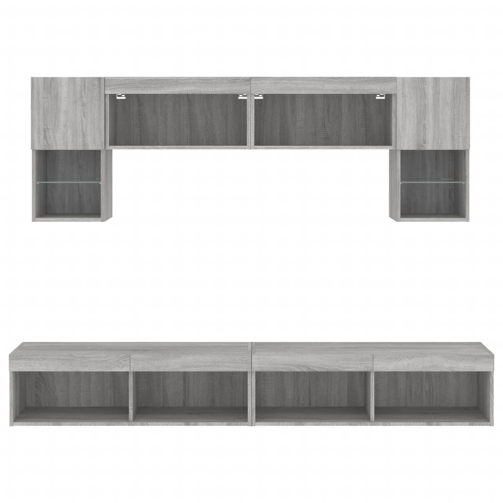6 pcs móveis parede p/ TV c/ LEDs deriv. madeira cinza sonoma