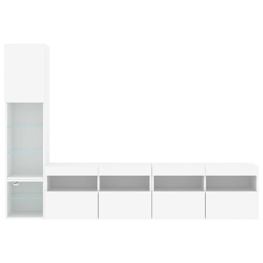 4pcs móveis de parede p/ TV c/ LEDs derivados de madeira branco