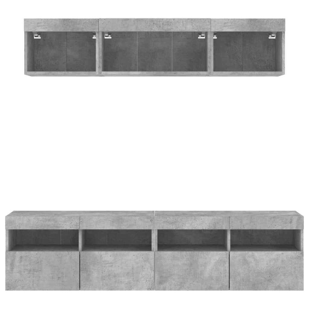 5 pcs móveis parede p/ TV c/ LEDs deriv. madeira cinza cimento